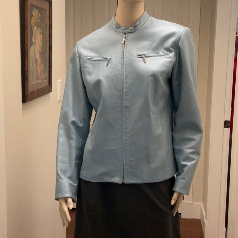 OLSEN EUROPE Women’s Powder Blue Leather Jacket Size 12
